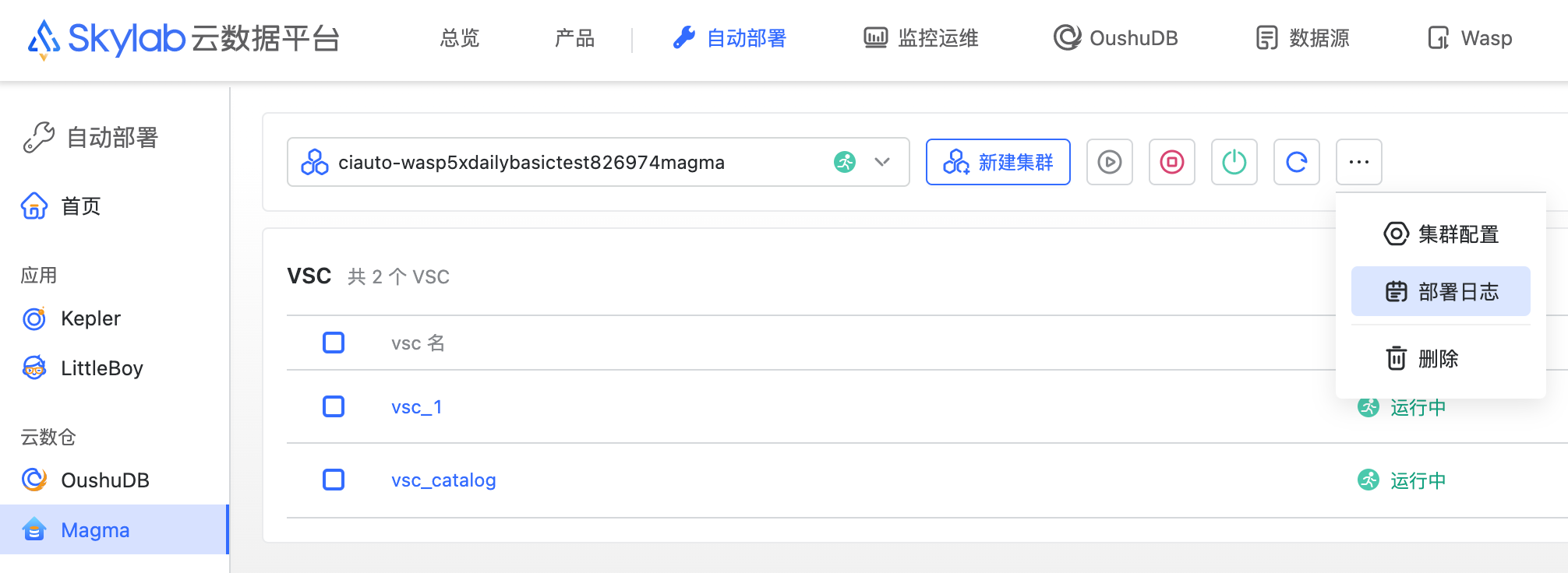 新建集群-日志入口
